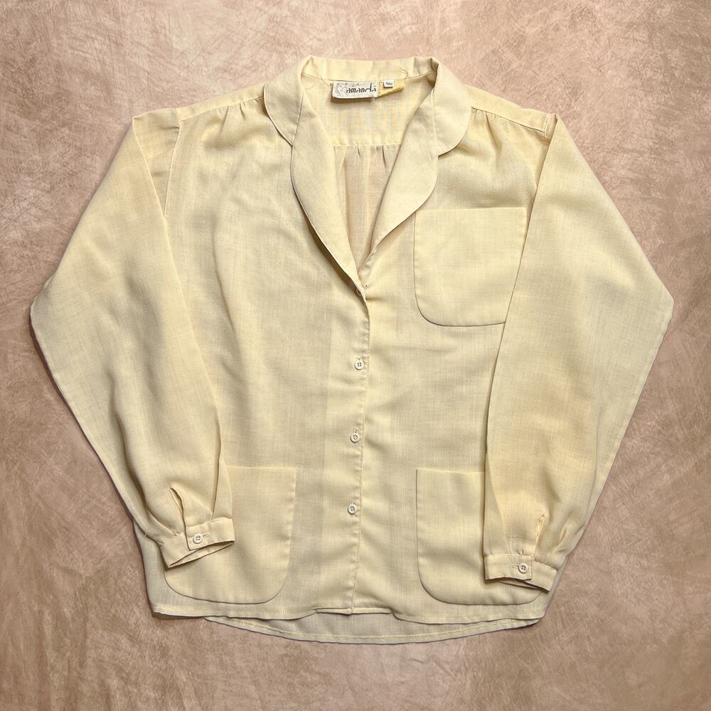 Vintage 70s Amanda Cream Button Up Shirt Blouse Retro Disco Peasant Victorian